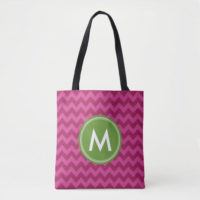 Bolsa Tote Monograma de Chevron Roxo Trendy (Frente)