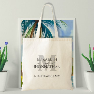 Bolsa Tote Monograma de Cinzas de Casamento Simples Elegante