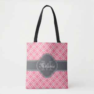 Bolsa Tote Monograma de Cinzas Escuras de Padrão rosa claro d
