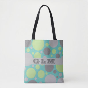 Bolsa Tote Monograma de Cinzas Modernas e Bolhas Verdes