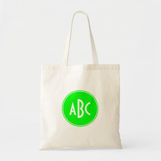Bolsa Tote Monograma de Círculo Branco e Verde Lima (Frente)