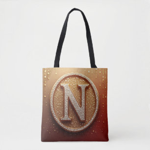 Bolsa Tote Monograma de Círculo Vermelho Letra Inicial N em B
