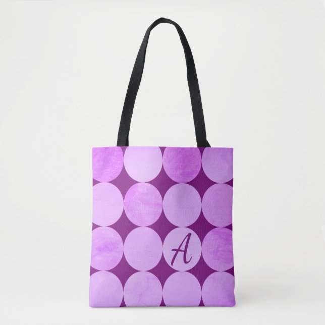 Bolsa Tote Monograma de círculos violeta, magenta púrpura e r (Frente)