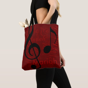 Bolsa Tote monograma de clip musical com nome vermelho
