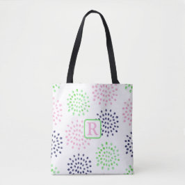 Bolsa Tote Monograma de Cor de Água com Padrão Verde de Flor 