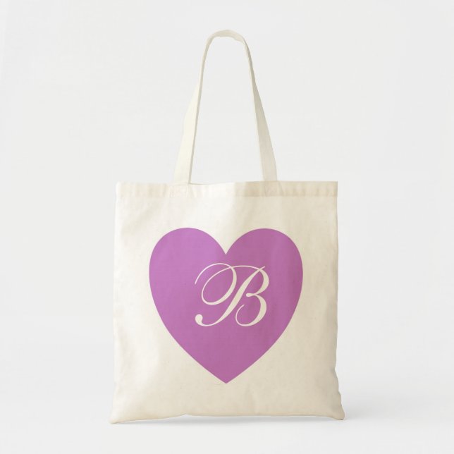 Bolsa Tote Monograma de Coração Roxo (Frente)