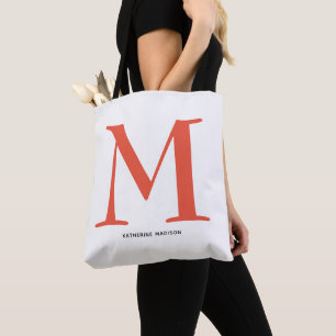 Bolsa Tote Monograma de Coral Elegante com Nome