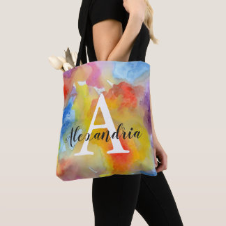 Bolsa Tote Monograma de Cores Vibrantes Brilhantes abstrato