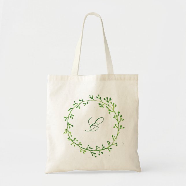 Bolsa Tote Monograma de Coroa de Folhas Verdes (Frente)