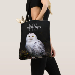 Bolsa Tote Monograma de coruja nevada de inverno majestosa co