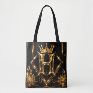 Bolsa Tote Monograma de Diamante Coroa Letra Dourada de Luxo