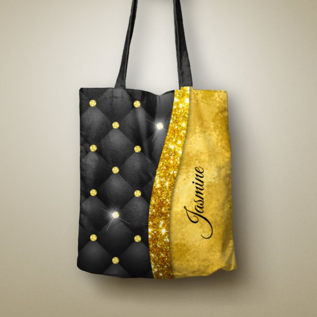 Bolsa Tote Monograma de diamante preto brilhante Dourado, fal (Criador carregado)