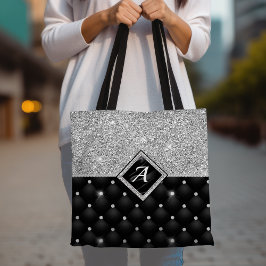 Bolsa Tote Monograma de diamante preto Crystal Silver na moda