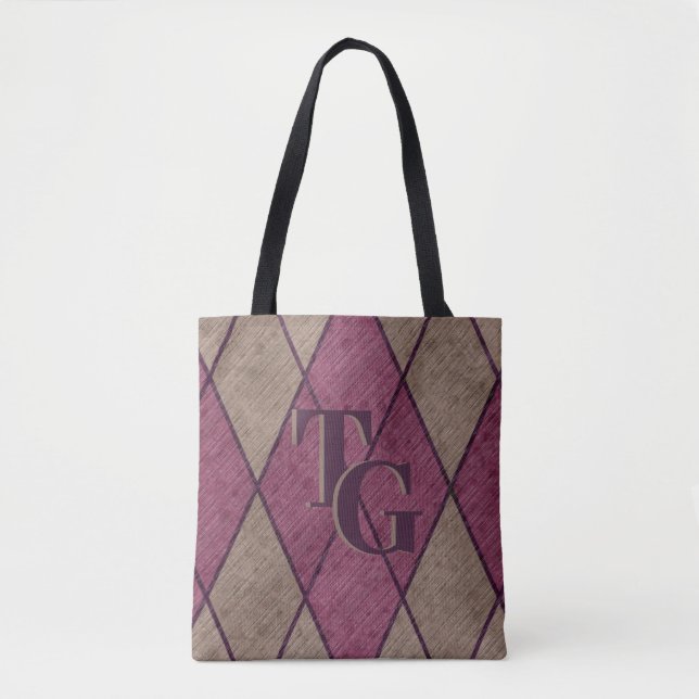 Bolsa Tote Monograma de Diamante Roxo Clássico (Frente)