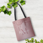 Bolsa Tote Monograma de Drives Literativos Dourados de Rosa C<br><div class="desc">Glitter Dourado com Rosa de chip Glitter Drips Monograma Tote Bag com um falso pincel pinto/rosa dourado pingado em um fundo chic com seu monograma e nome personalizados. Projetado por Cedar e String. Para personalizar ainda mais, clique no link "personalizar mais" e use a ferramenta design para modificar o design....</div>