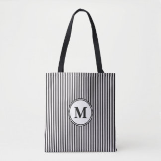 Bolsa Tote Monograma de faixa branca e preta