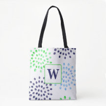 Monograma de Flor Azul Verde Marinho de Aquarela