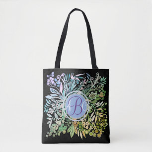 Bolsa Tote Monograma de Flores de Aquarela