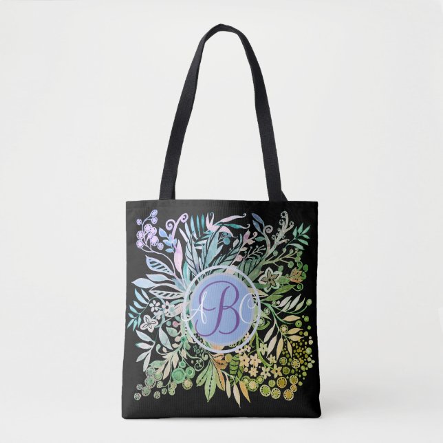 Bolsa Tote Monograma de Flores de Aquarela (Frente)