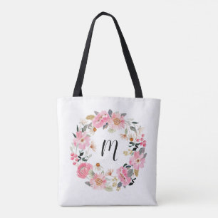 Bolsa Tote Monograma de Flores de Jardim Rosa