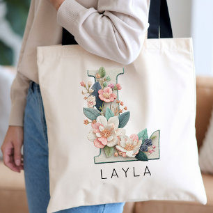 Bolsa Tote Monograma de Flores Personalizado Presente para as