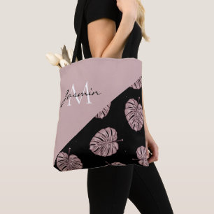 Bolsa Tote Monograma de Folha Tropical Rosa Moderno