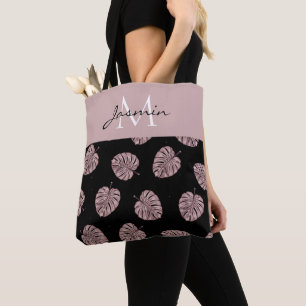 Bolsa Tote Monograma de Folha Tropical Rosa Moderno