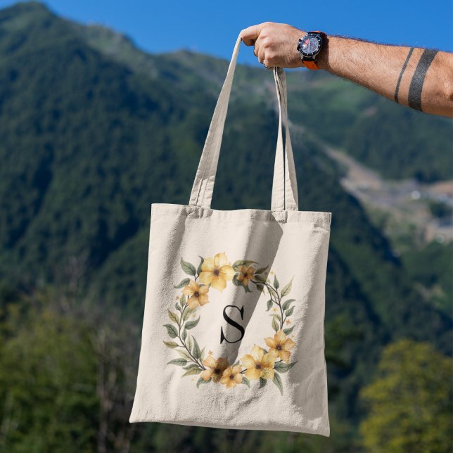 Bolsa Tote Monograma de Folhagem Floral Elegante ornamentado (Criador carregado)