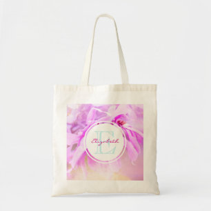 Bolsa Tote Monograma de Fotografia da Flor Rosa bonito