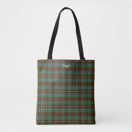 Bolsa Tote Monograma de Fraser Xadrez Verde Caçando Tartan