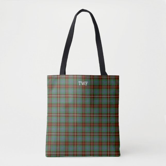 Bolsa Tote Monograma de Fraser Xadrez Verde Caçando Tartan (Frente)