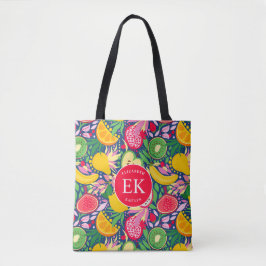 Bolsa Tote Monograma de Frutas Tropicais em Aquarela Padrão d