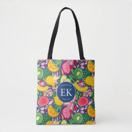 Bolsa Tote Monograma de Frutas Tropicais em Aquarela Padrão d