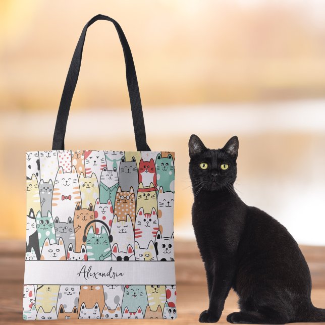 Bolsa Tote Monograma de gatos, gatos e mais gatos (Criador carregado)