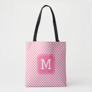 Bolsa Tote Monograma de Gingham de Bebê-Rosa-Chic