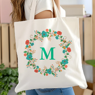 Bolsa Tote Monograma de Grinalda Floral Bonito