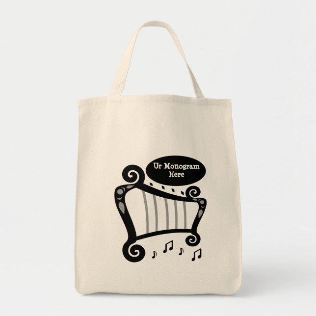 Bolsa Tote Monograma de Harpa Branca e Preta (Frente)