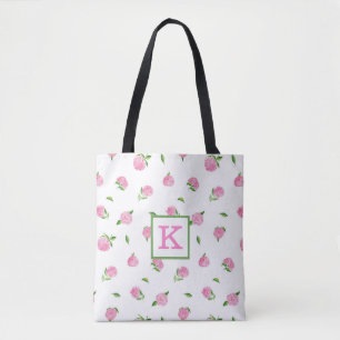 Bolsa Tote Monograma de Hortênsias Rosa em Aquarela