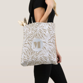 Bolsa Tote Monograma de Impressão em Animais de Beige Chic