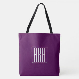 Bolsa Tote Monograma de Iniciais Branco Sobre Roxo Profundo
