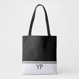 Bolsa Tote Monograma de Iniciais Clássico Preto e Branco
