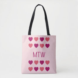 Bolsa Tote Monograma de Iniciales Corazones Rosados Lindos