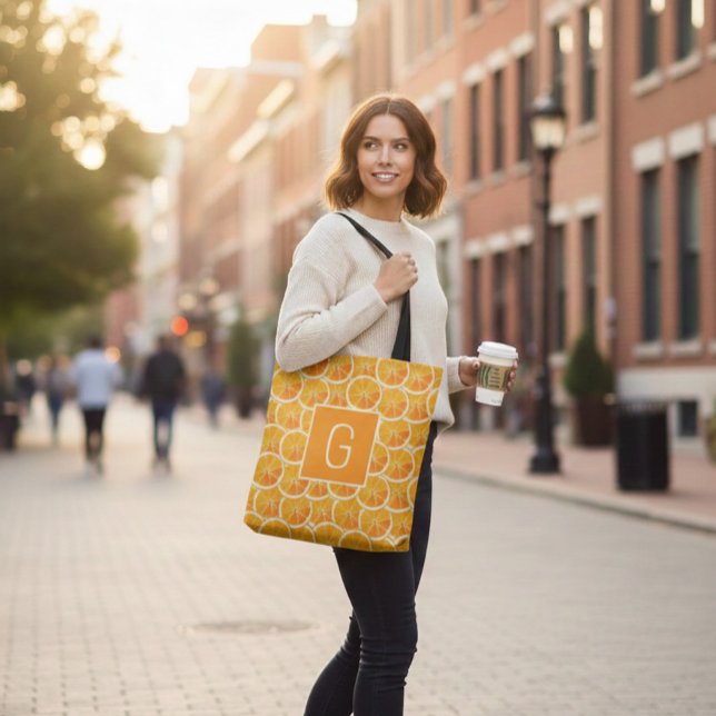 Bolsa Tote Monograma de Laranja Personalizado (Criador carregado)