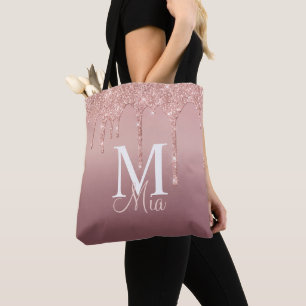 Bolsa Tote Monograma de Largura Dourada de Tendy Rosa Persona