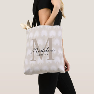 Bolsa Tote Monograma de Leaf Script de Chic Beige Anahaw Mini