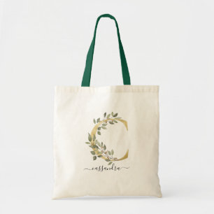 Bolsa Tote Monograma de letra "C" em ouro com verde orgânico