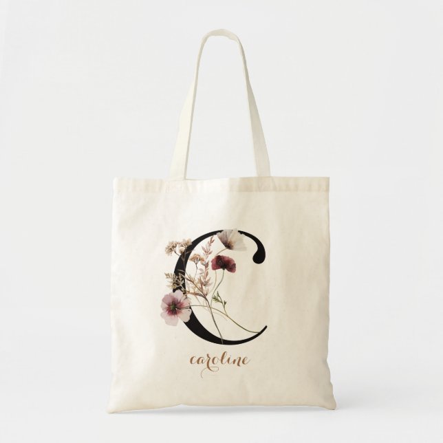 Bolsa Tote Monograma de letra "C" personalizada moderna flora (Frente)
