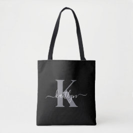 Bolsa Tote Monograma de Letra com Grafia Preta Moderna