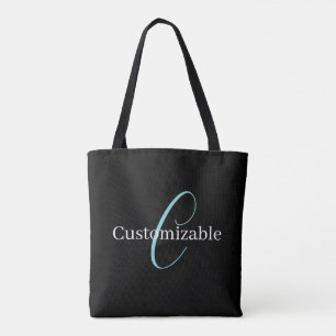 Bolsa Tote Monograma de letra cursiva editável Preto Azul Bra