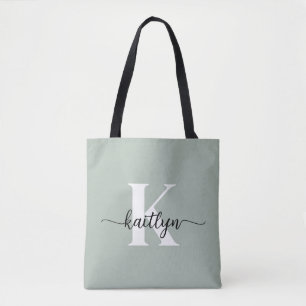 Bolsa Tote Monograma de Letra em Verde Sálvia